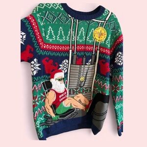 Ugly Christmas Sweater Gym Santa “North Swole” NWT
